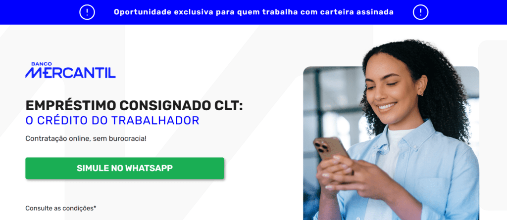 Print da página de contratação do consignado CLT no Banco Mercantil