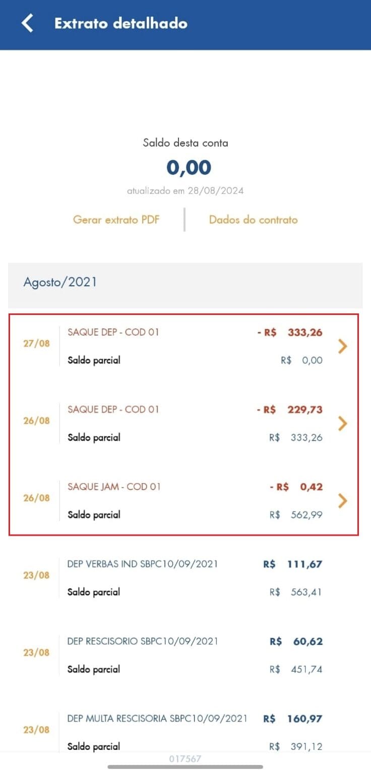 O que significa os códigos Saque DEP COD 01, 04, 60 e outros