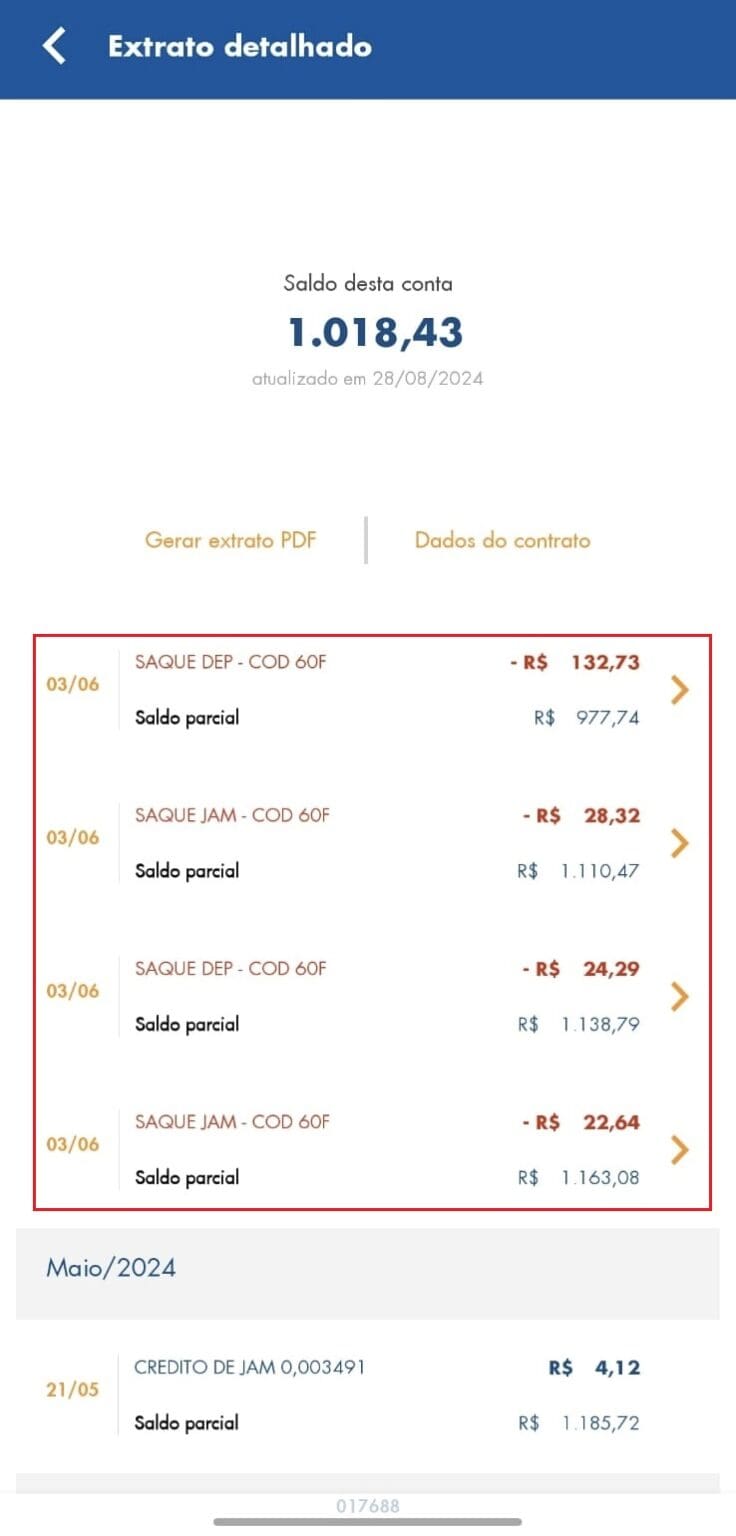 O que significa os códigos Saque DEP COD 01, 04, 60 e outros