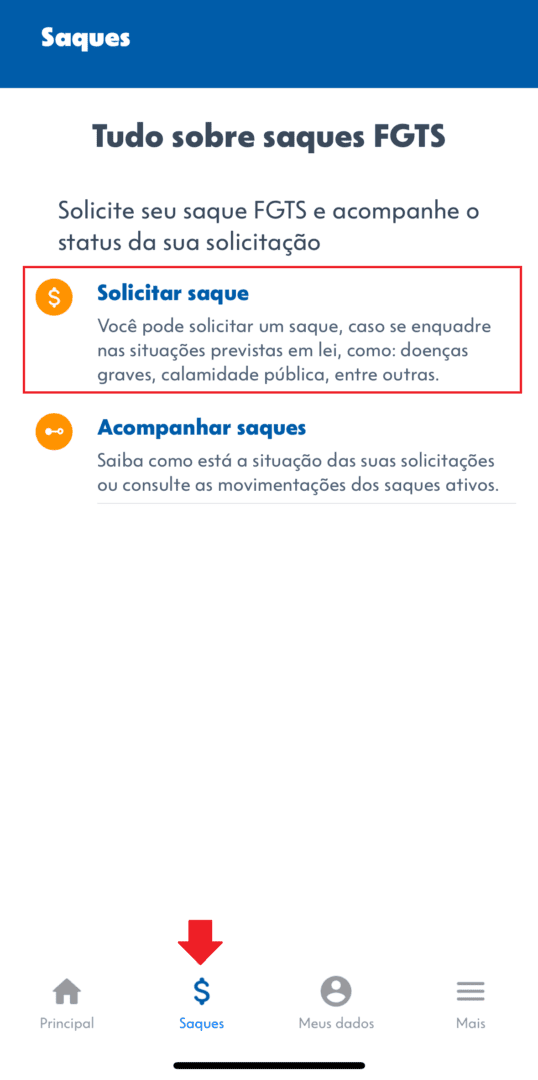 Print do aplicativo do fgts na aréa de saque