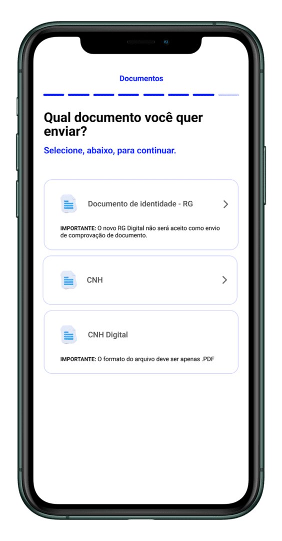 Print do app do Banco Mercantil na área de envio de documentos