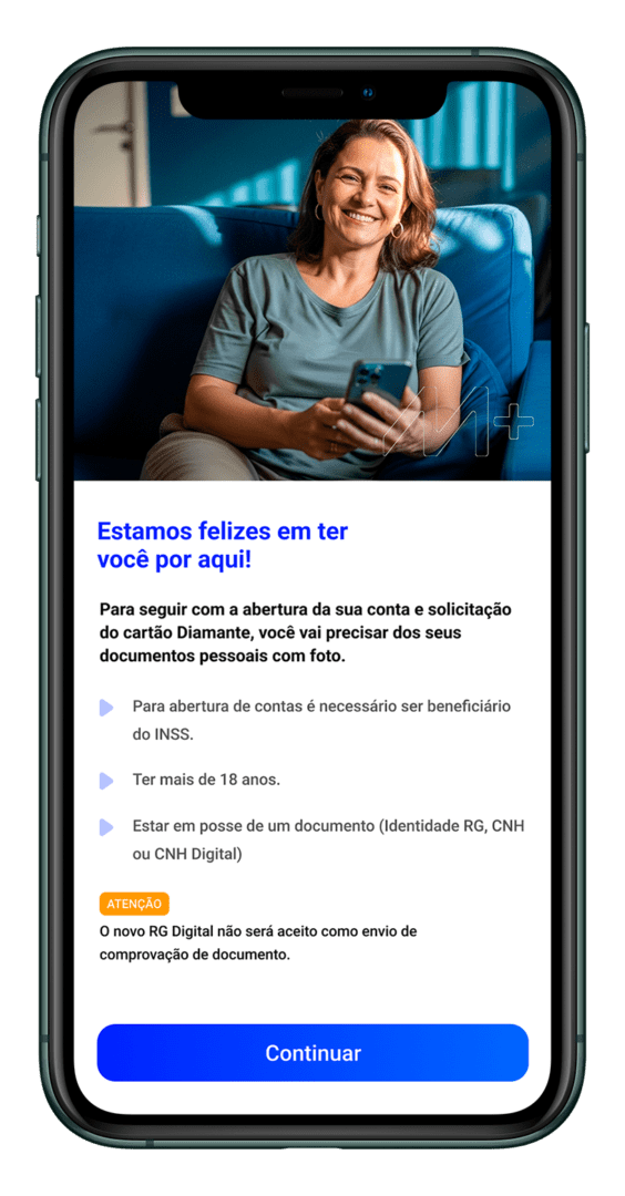 Print do aplicativo do Banco Mercantil com a explicação de quem pode abrir conta-corrente.