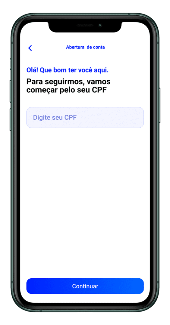 Print da tela do aplicativo do Mercantil com solicitação de CPF para abertura de conta