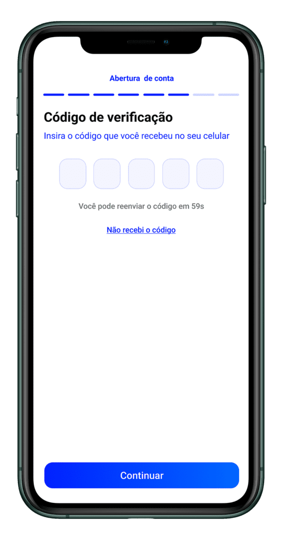 Print do app do Mercanitl na tela de informar o código enviado por SMS