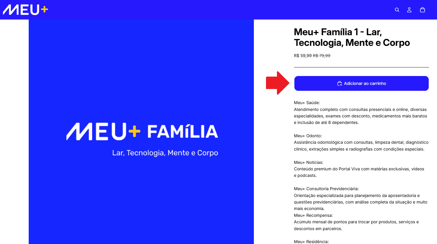 Print do site oficial do Meu+ Familia
