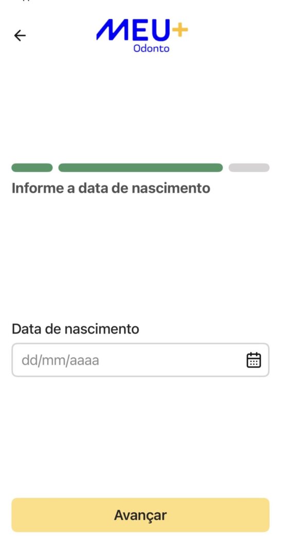 Tela de login do aplicativo Meu+ Odonto