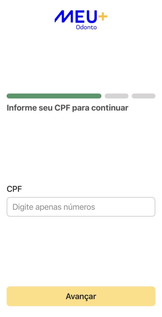 Tela de login do aplicativo Meu+ Odonto