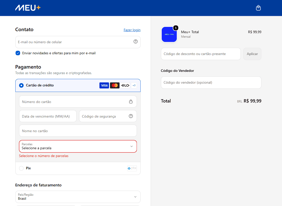 Print do carrinho do Meu+ Total.